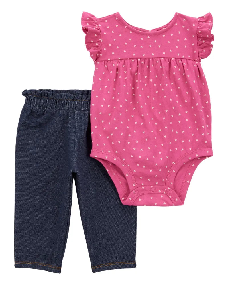 Conjunto De 2 Piezas De Pañalero Y Pantalones De Corazones Carter's
